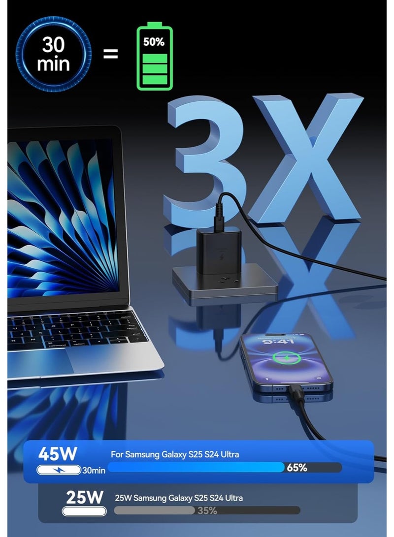 الفضاء الرقمي شاحن سريع 45W بتقنية GaN، محول طاقة بمقبس بريطاني مع كابل 2 متر، شاحن USB C و شاحن حائط، شاحن سريع بتقنية PD للهاتف والتابلت، شاحن سفر مضغوط باللون الأسود - Image 4